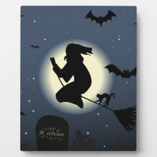 PLAQUE PHOTO "HEUREUX HALLOWEEN" WITCH