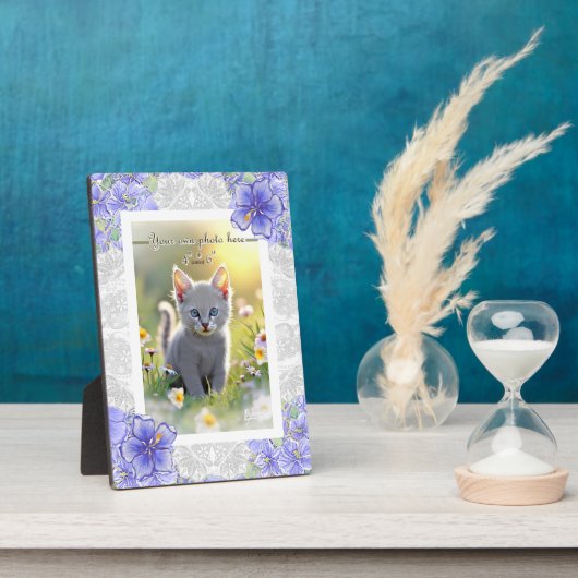 Plaque Photo Hibiscus & dentelle BLEU (Côté)