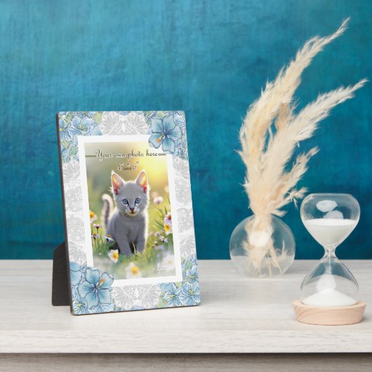 Plaque Photo Hibiscus & dentelle TURQUOISE (Côté)