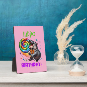 Plaque Photo Hippo Anniversaire Joyeux, Coloré Candy Swirl