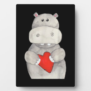 Plaque Photo Hippopotame Mignon Tenant un Cœur Hippopotame d'