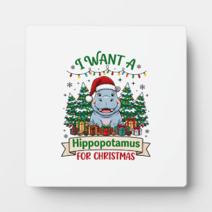 Plaque Photo Hippopotame Noël Hippo Chapeau de Père Noël Arbres