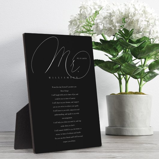 Plaque Photo His Vows Elegant Mr. Newlyweds Wedding Vows Black