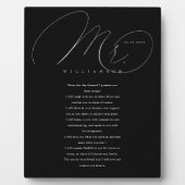 Plaque Photo His Vows Elegant Mr. Newlyweds Wedding Vows Black (Devant)