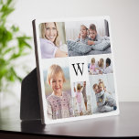 Plaque Photo Histoires de famille Collage photo et monogramme<br><div class="desc">Faites-vous un souvenir spécial de vos familles grâce à nos photos de famille personnalisées collage photo et plaque monographique. Notre design moderne et élégant dispose d'une disposition minimaliste de six collages photo avec monogramme personnalisé au milieu. Vous pouvez customiser la taille du texte, la couleur du texte, la police et...</div>