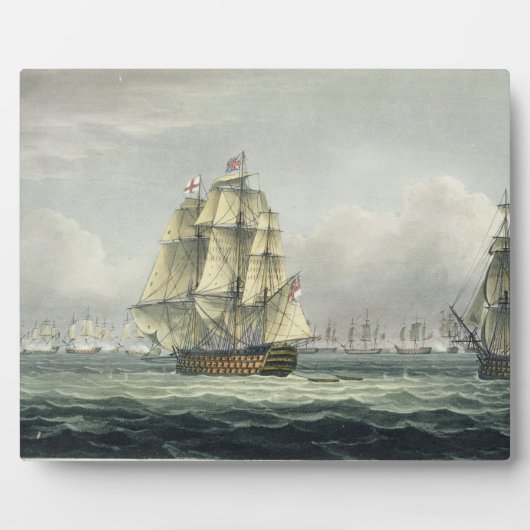 Plaque Photo HMS Victory sailing for the French line flanked by (Devant)
