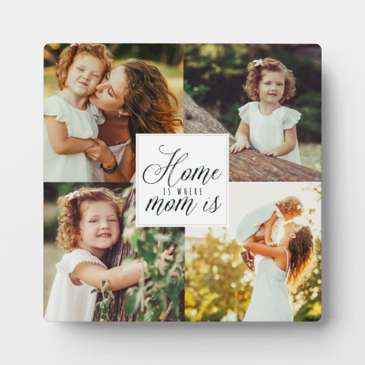 Plaque Photo Home is Where Mom Is - 4 Photo Collage Blanc (Devant)