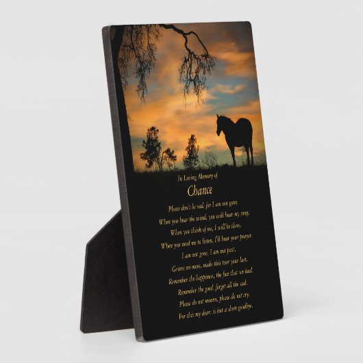 Plaque Photo Hommage À Cheval Equine En Mémoire Amoureuse (Côté)