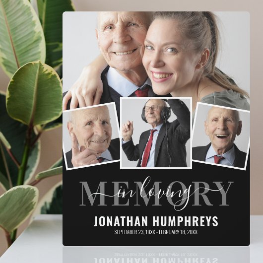 Plaque Photo Hommage commémoratif élégant de 4 photos