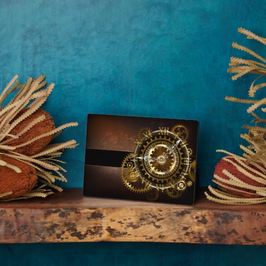 Plaque Photo Horloge Steampunk avec des engrenages anciens (Côté)