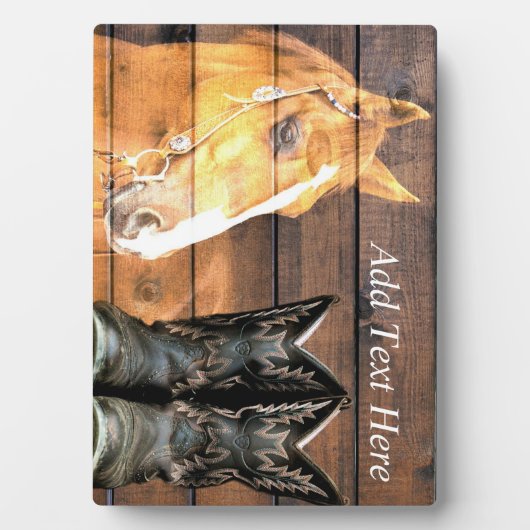 Plaque Photo Horse Cowboy Boots Rustic Barque (Devant)