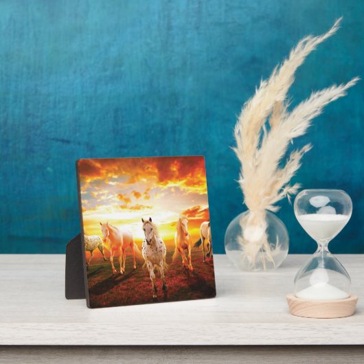 Plaque Photo Horses at sunset throw pillow (Insitu)