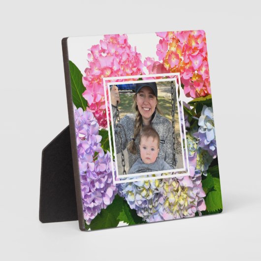 Plaque Photo Hydrangées florales rose pâle bleu jaune vert (Recto)