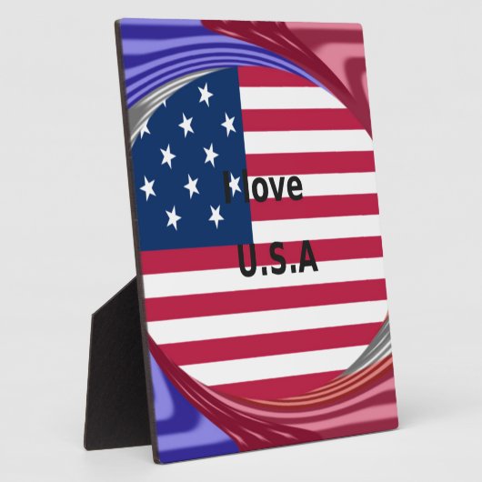 Plaque Photo I Love U.S.A. Swirl : Patriotic Heart Art Imprimer (Côté)