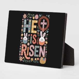 Plaque Photo Il est ressuscité Jésus Floral Mignon Lapin de Pâq