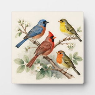 Plaque Photo Illustration de branche fleurie avec oiseaux chant