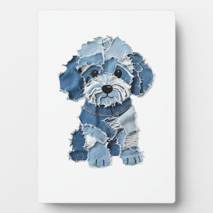 Plaque Photo Illustration de chien en patchwork de denim mignon
