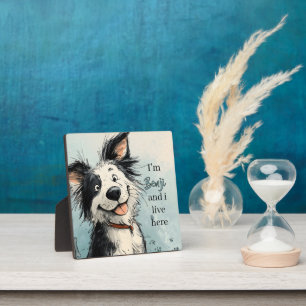 Plaque Photo Illustration de chien souriant mignon avec nom per