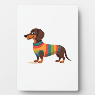 Plaque Photo Illustration de dachshund en pull vintage arc-en-c
