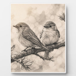 Plaque Photo Illustration de Mur d'Oiseaux de la Forêt Vintage