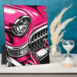 Plaque Photo Illustration Pop Art Avant d'une voiture rétro ros