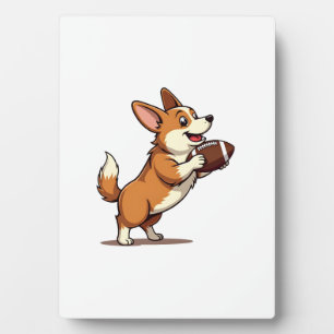 Plaque Photo Illustration Rétro de Chien de Football Corgi Vint