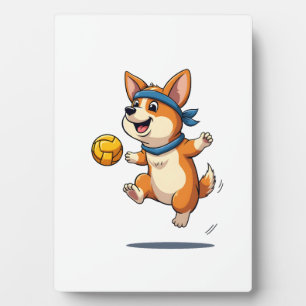 Plaque Photo Illustration vintage de volley-ball Corgi Chien At
