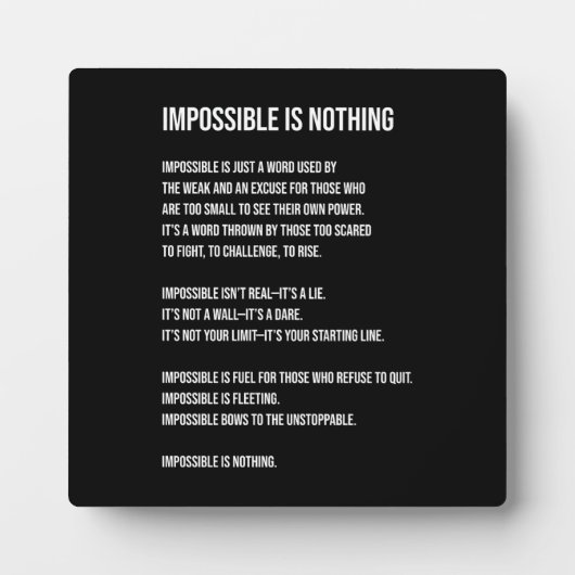 Plaque Photo Impossible N'Est Rien, Gym, Hustère, Succès, Grind (Devant)