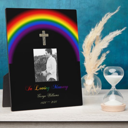 Plaque Photo In Love Memory LGBT Pride Rainbow Cross Photo (Côté)