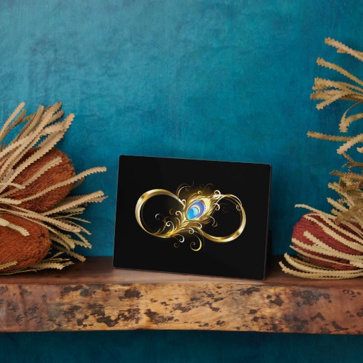 Plaque Photo Infinité avec plume de paon doré (Côté)