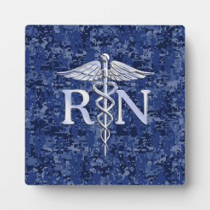Plaque Photo Infirmière autorisée RN Caduceus sur Camo bleu de