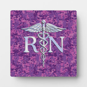 Plaque Photo Infirmière autorisée RN Caduceus sur Fuchsia Camo
