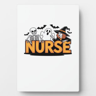 Plaque Photo Infirmière - Halloween - avec fantôme, sorcière et