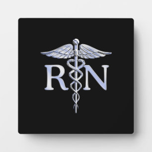 Plaque Photo Infirmière inscrite RN Silver Caduceus en noir