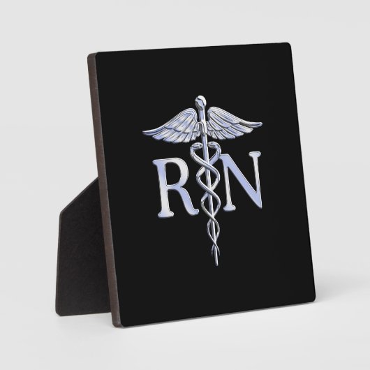 Plaque Photo Infirmière inscrite RN Silver Caduceus en noir (Recto)