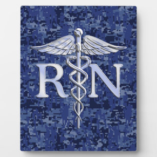 Plaque Photo Infirmière inscrite RN Silver Caduceus sur Camo de