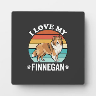 Plaque Photo J'aime mon Finnegan Sheltie Retro Sunset
