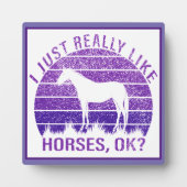 Plaque Photo J'aime vraiment les chevaux en violet (Devant)