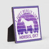 Plaque Photo J'aime vraiment les chevaux en violet (Recto)