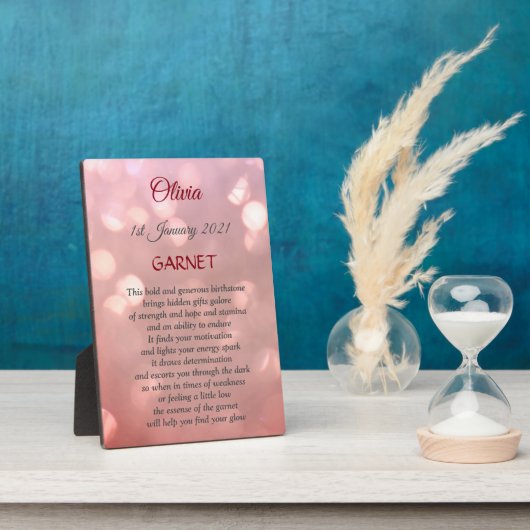 Plaque Photo Janvier Birthstone Garnet design (Côté)