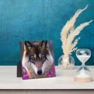 Plaque Photo Jeune loup en fleurs rose fuchsia