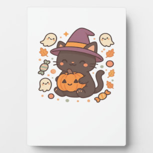 Plaque Photo Joli Chat Noir avec Chapeau de Sorcière – Kawaii H