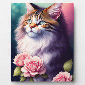 Plaque Photo Joli Maine Coon & Fleurs Table (Devant)