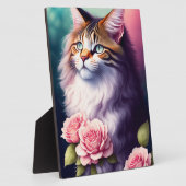 Plaque Photo Joli Maine Coon & Fleurs Table (Côté)