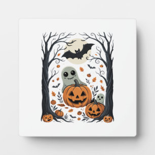 Plaque Photo Jolis fantômes d'Halloween et forêt de citrouilles