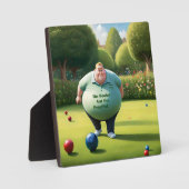 Plaque Photo Jolly Lawn Bowler Man, (Recto)