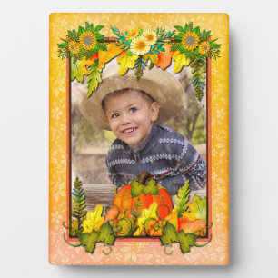 Plaque Photo Joyeuse fête de Thanksgiving Citrouille Feuilles F