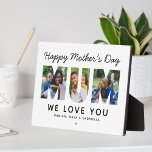 Plaque Photo Joyeuse Fête des mères maman Collage photo personn<br><div class="desc">Créez un cadeau élégant et mémorable pour maman cette fête des mères ! Ce panneau de déco sur mesure présente un collage de trois photos de famille préférées des enfants conçus comme un design moderne et audacieux de typographie sans serif. Personnalisez le texte personnalisé avec le nom des enfants et...</div>