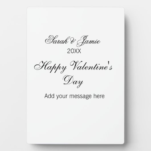 Plaque Photo Joyeuse Saint-Valentin nom date message simple élé (Devant)