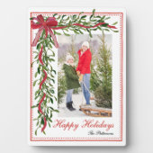 Plaque Photo Joyeuses vacances Mistletoe Red Bow Family Photo (Devant)